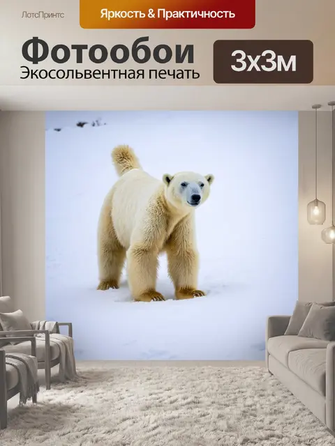 Фотообои белый медведь, играющий в снежке
