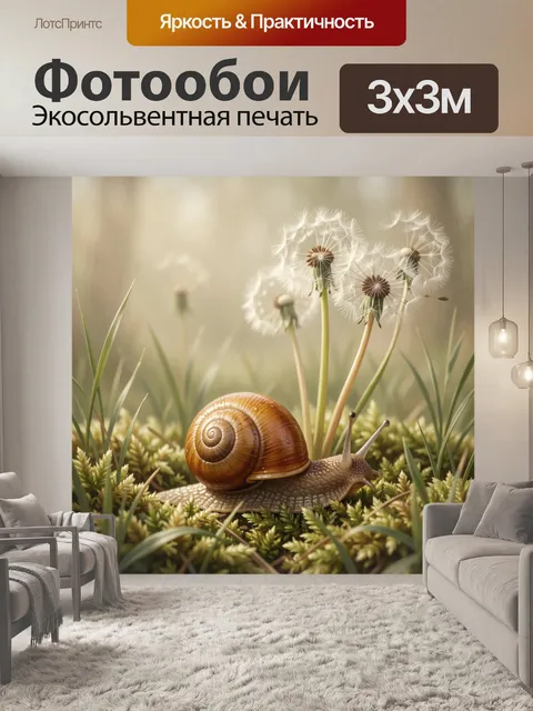 Фотообои Улитка среди одуванчиков