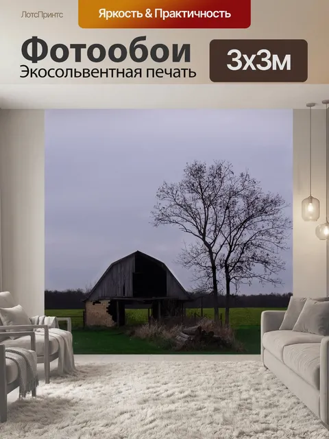 Фотообои сарай и дерево