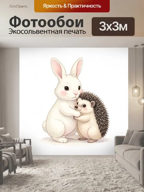 Фотообои Зайчик обнимает ежика
