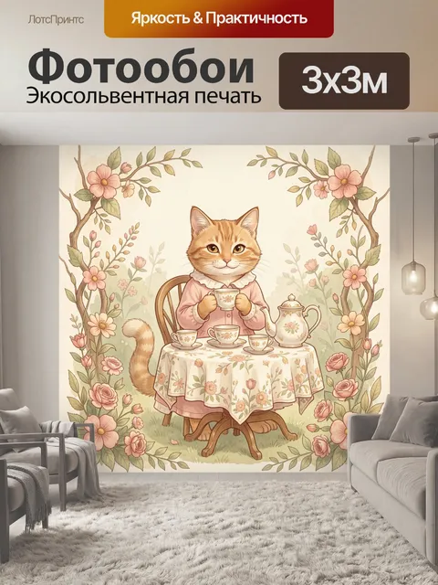 Фотообои Котенок за чайной церемонией