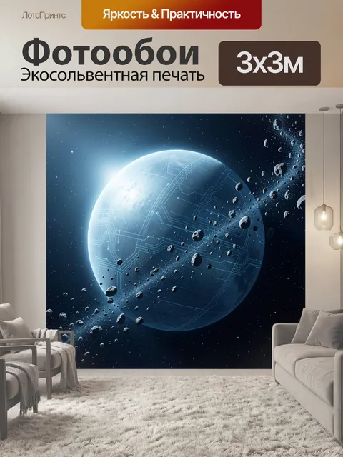 Фотообои Космическая планета с астероидами