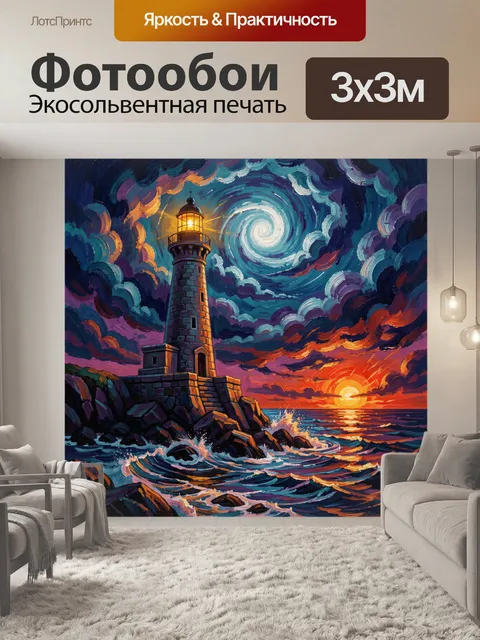 Фотообои Маяк у моря на закате