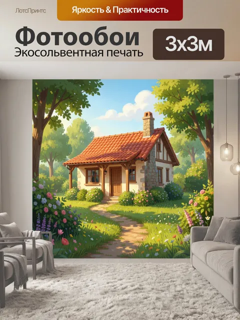 Фотообои Уютный дом в цветущем саду