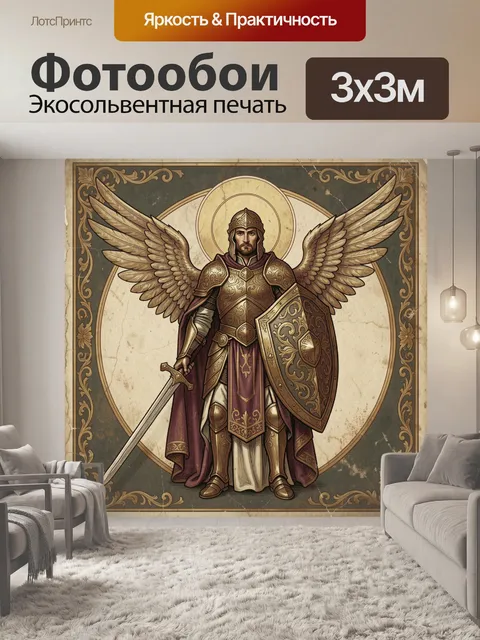 Фотообои Крылатый воин в золотых доспехах