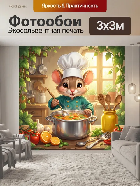 Фотообои Мышонок-повар у кастрюли