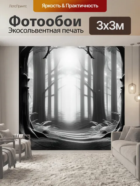 Фотообои с лесом чернобелый