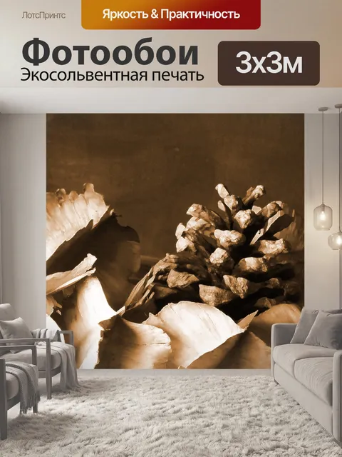 Фотообои сепия изображение стручков и сосновой ши