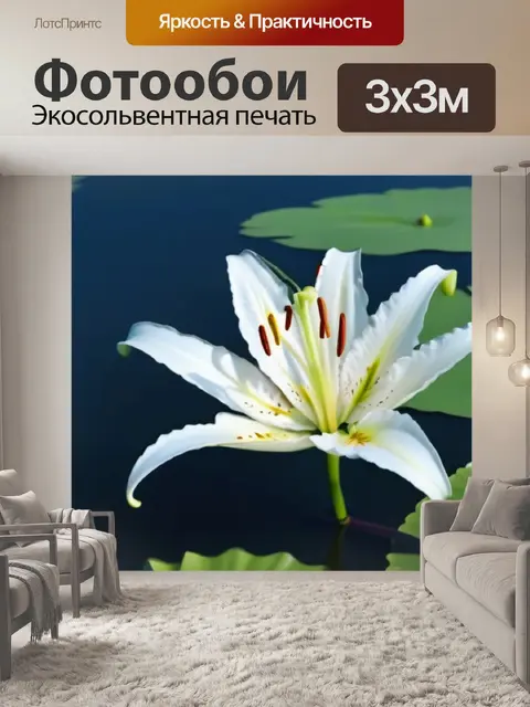Фотообои красивая белая лилия на поверхности озера