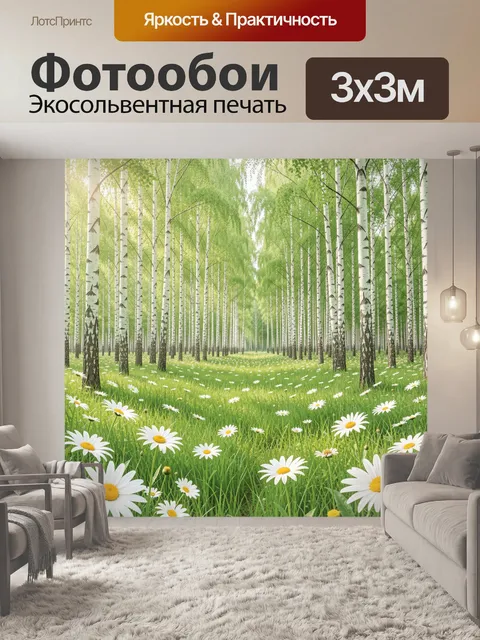 Фотообои Березовая роща с ромашками
