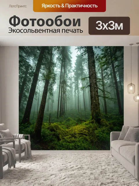 Фотообои лес, утопающий в тумане, где каждая деталь скрыта в загадке