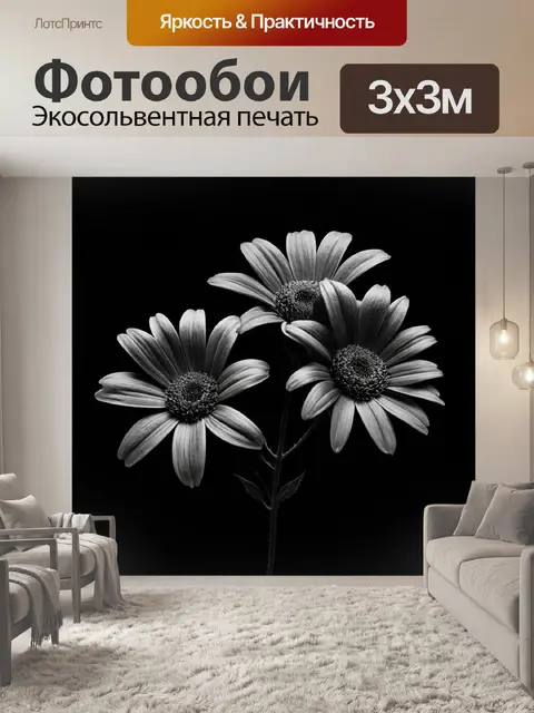 Фотообои цветы в стиле нуар, с черными и серыми оттенками, воздушными формами и мягкими контурами