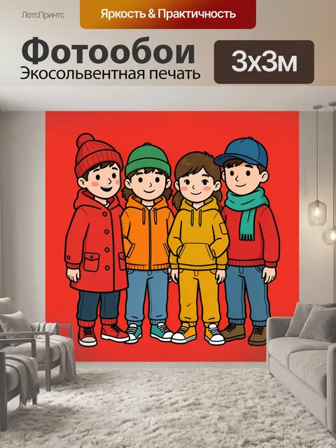 Фотообои Четверо друзей в зимней одежде