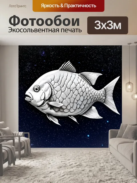 Фотообои рисунок карандашом лунной рыбы на фоне звездного неба