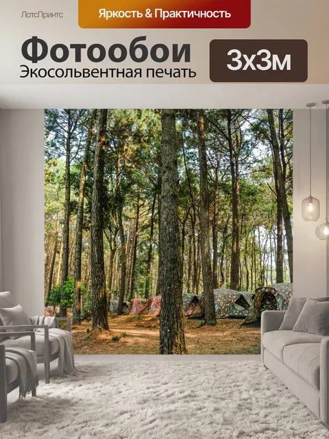 Фотообои Туристический лагерь в сосновом лесу на