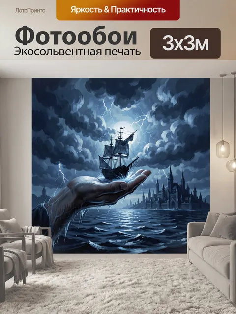 Фотообои Пиратский корабль в грозовом небе