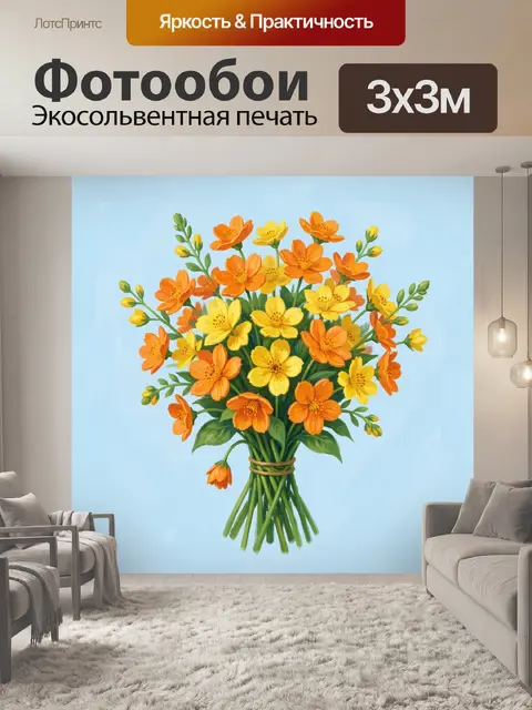 Фотообои Букет оранжевых и жёлтых цветов в вазе