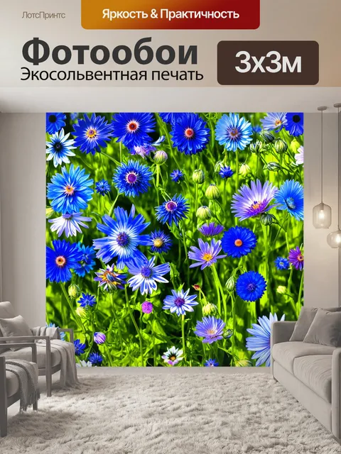 Фотообои используя технику коллажа, создайте яркий и экстравагантный фон с васильками