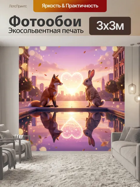 Фотообои Лиса и кролик на закате