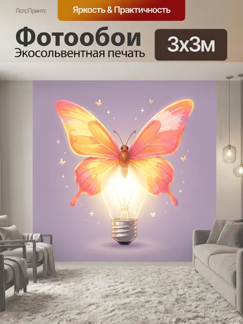 Фотообои Светящаяся бабочка над лампочкой