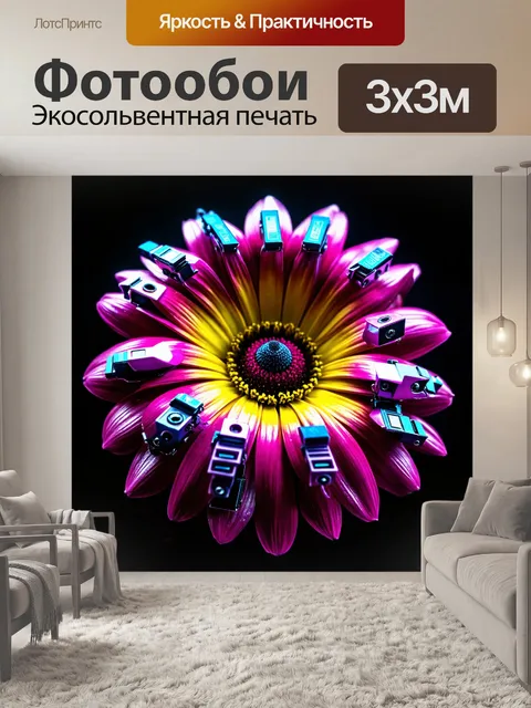Фотообои цветы в стиле киберпанк с механоцветами, созданными из деталей старых компьютеров