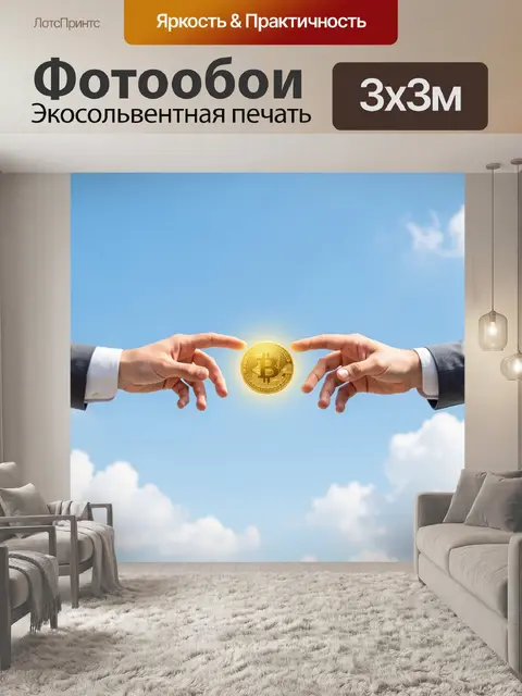 Фотообои Руки с биткоином в небе