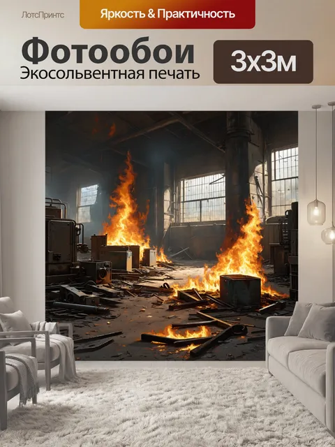 Фотообои на заброшенной фабрике царит анархия: повсюду разбросаны инструменты и старые машины