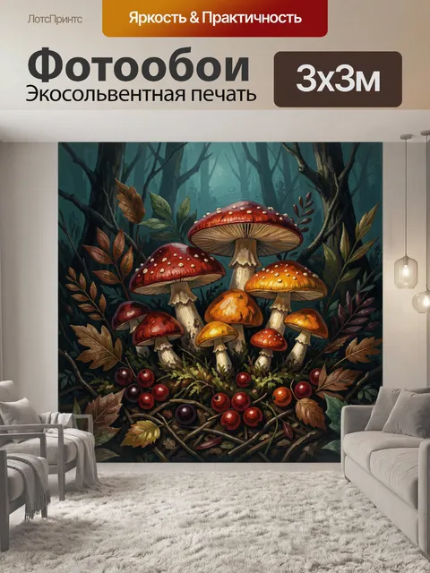 Фотообои Лесные грибы с ягодами