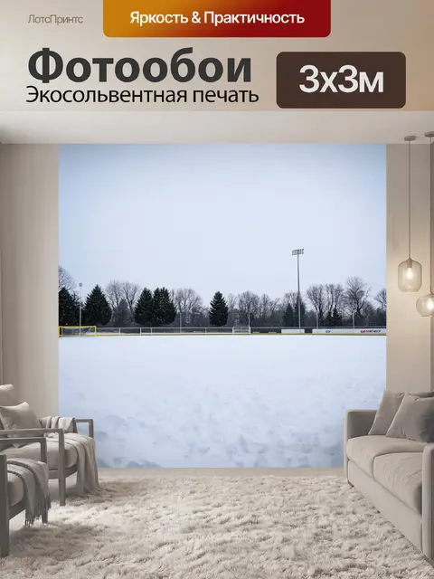 Фотообои футбольное поле в зимний период с заметами