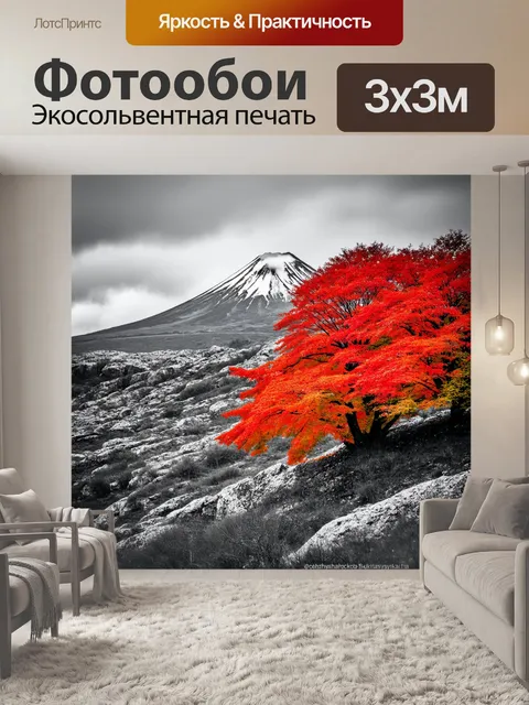 Фотообои осень на камчатке с вулканом корякским, когда листву окрашивает холодный ветер