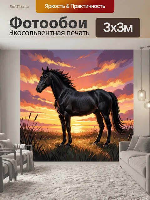 Фотообои Черный конь на закате