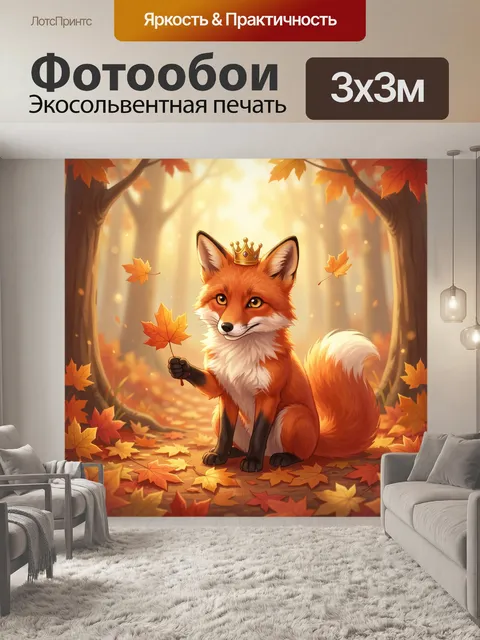 Фотообои Лисёнок в осеннем лесу