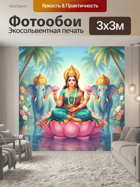 Фотообои Богиня на лотосе с слонами