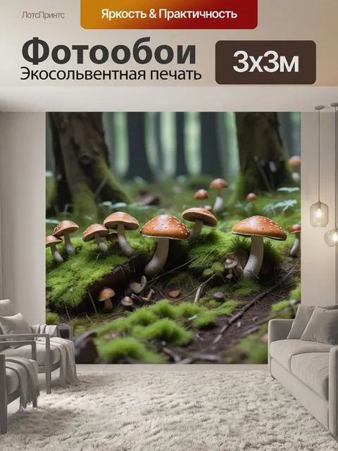 Фотообои поляна, где растет много грибов