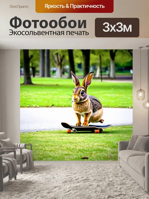 Фотообои заяц, катающийся на скейтборде, в парке