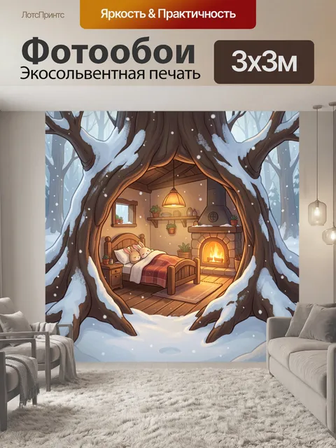 Фотообои Уютный зимний дом в дереве