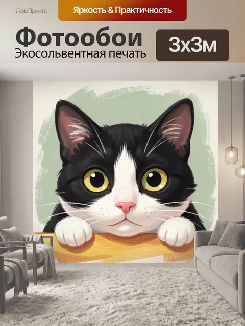 Фотообои Черно-белый котенок с большими глазами