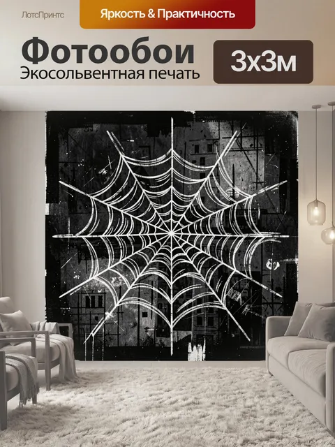 Фотообои Белая паутина на чёрном фоне