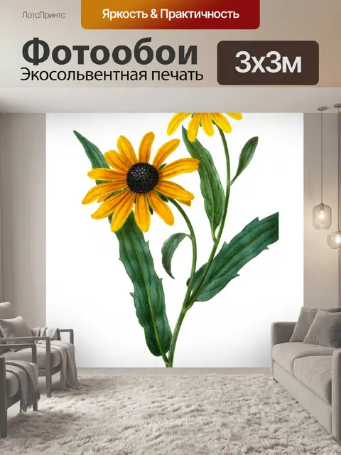 Фотообои Рудбекия цветок винтажный клипарт