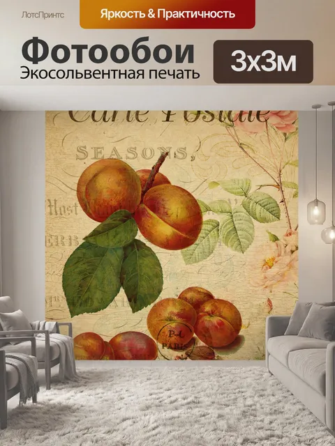 Фотообои Винтажная открытка с абрикосовыми фрукта