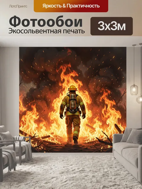 Фотообои Пожарный в огненном аду