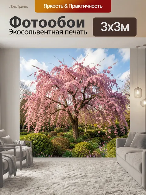 Фотообои Цветущее розовое дерево в саду