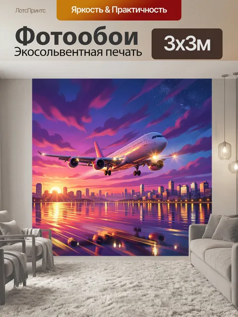 Фотообои Самолет над вечерним городом