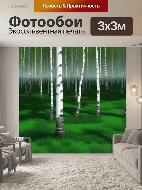 Фотообои лес пейзаж с березой