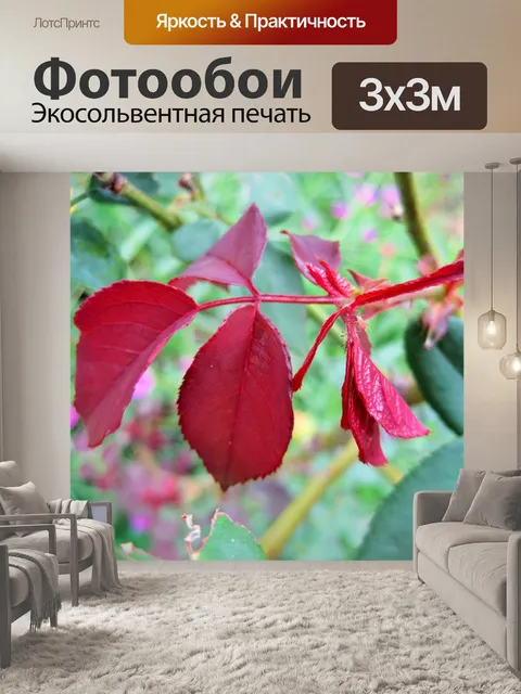 Фотообои розовые тли на красные листья