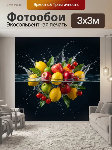 Фотообои Фрукты в водяных брызгах