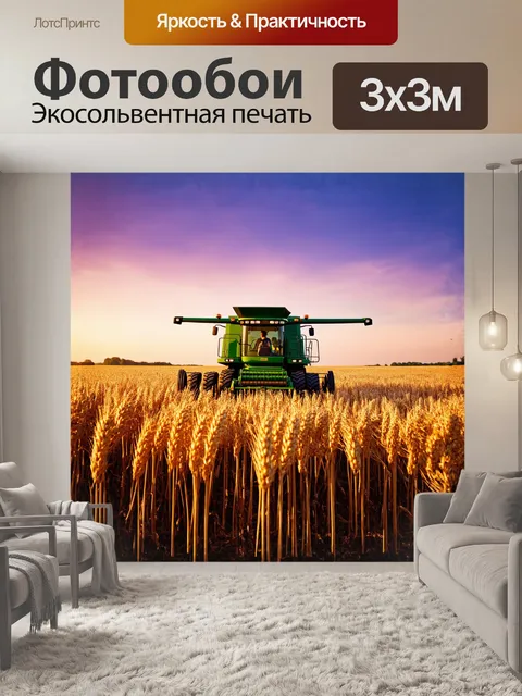 Фотообои величественный комбайн, работающий в сумерках, охвачен нежным светом заката