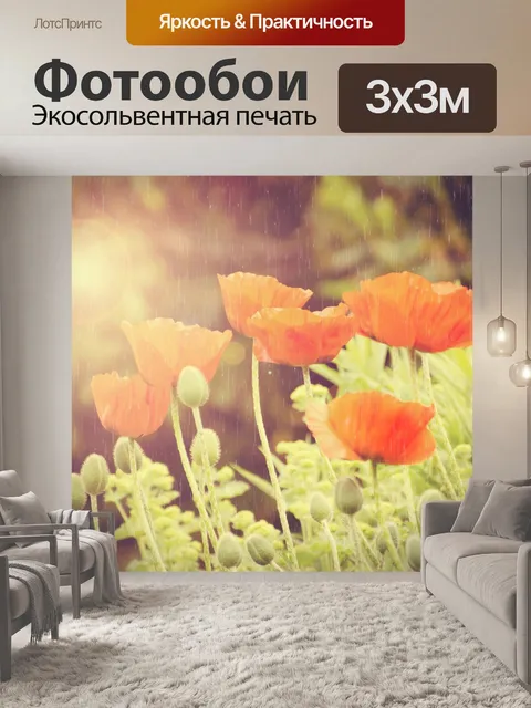 Фотообои старинные цветок мака в дождь