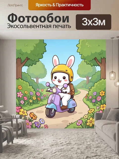 Фотообои Кролик на скутере в парке