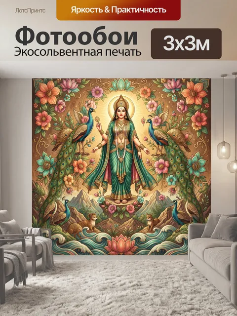 Фотообои Богиня с павлинами и цветами